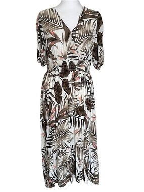 Old Navy Women’s Midi Dress Palm Leaf Smocked Empire Waist Hi-Lo Hem Size M